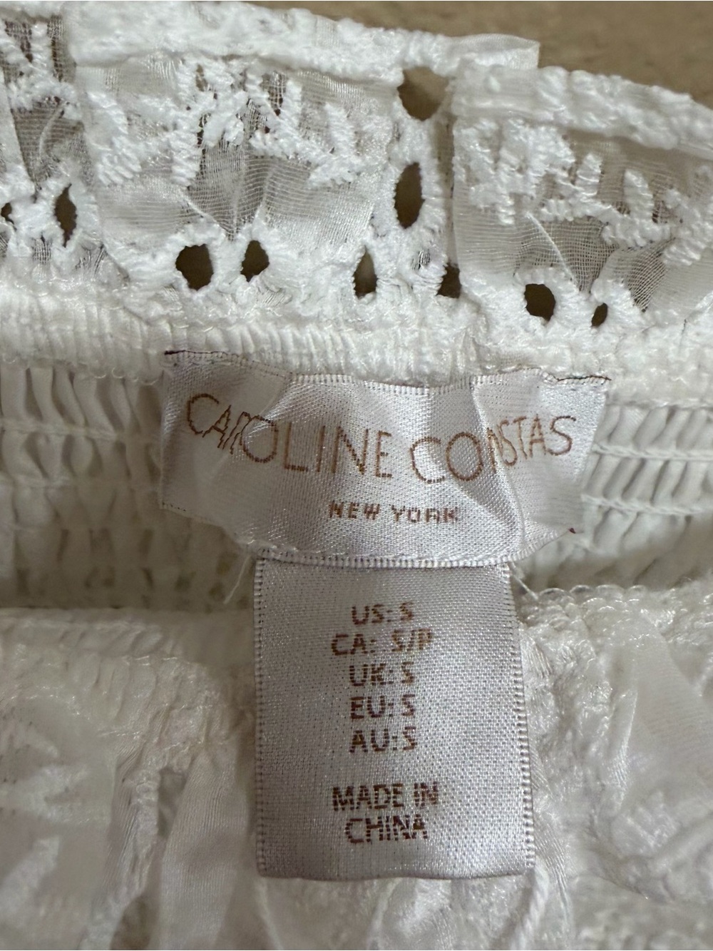 NWT Caroline Constas White Lace Maxi Dress Floral with Smocked Bodice Small - Picture 14 of 15